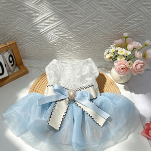 Pet Dog And Cat Clothes Blue <b>White</b> <b>Lace</b> Tulle Skirt Embroidered Princess Style Dress For Small Dogs Puppies - Product Image 1