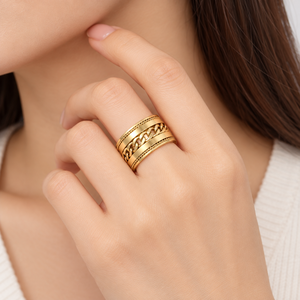 แหวนลายโซ่ สแตนเลสสตีล ชุบทอง 14K แบบสุญญากาศ เครื่องประดับ - Product Image 5