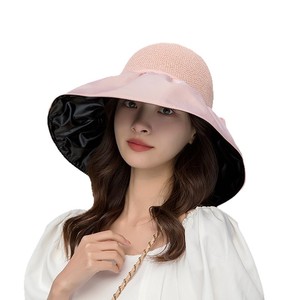 Women Summer Sun Hat Wide Brim Bow Korean Style Foldable Fisherman Hat Upf 50 Anti Uv Protection Solid Color Cotton - Product Image 5