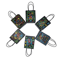 Sac en papier kraft personnalisé réutilisable et écologique avec poignée torsadée, sac en papier fluorescent portable pour emballages cadeaux et artisanat