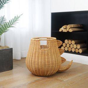 Handmade Rattan Dinosaur Shape Laundry <b>Basket</b> Honey Color Standing Type Eco Friendly Storage <b>Basket</b> For Toys And Miscellaneous - Product Image 2