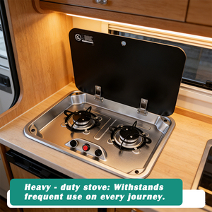 Cuisinière à gaz encastrable JDA à 2 brûleurs avec couvercle en verre SUS304, taille 480x370mm, sablée, pour camping-car, <span class=keywords><strong>caravane</strong></span>, bateau, marine, voyage - Product Image 3