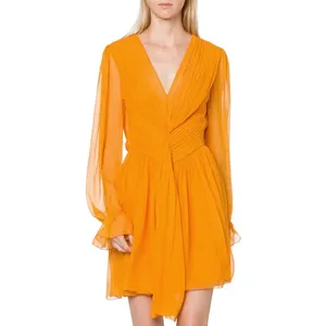 Летние женские повседневные платья оранжевого цвета для шифоновой шелковой ткани