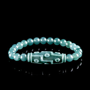 Pulsera de Jadeíta Natural Azul Agua con Nueve Ojos y Cuentas Celestes, Diseño Original, Joyería para Mujer, Estilo Chino SL63 - Product Image 1