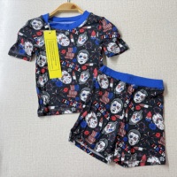 Ensemble pyjama d'été DH ODM Boutique pour enfants en viscose de bambou, motif patriotique à volants, imprimé icônes d'horreur américaines effrayantes, tenue décontractée