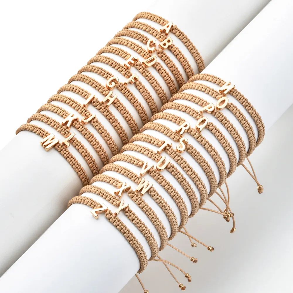 Handmade Brown Thread String Rope 26 Letter Bracelet For Women Men Gold and Silver Color Initials Name Bracelets