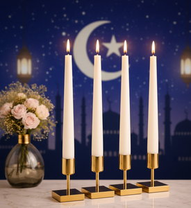 Modern White Paraffin Wax Taper <b>Candle</b> Set-Smokeless for Valentine's Day & Ramadan Balcony Decor with Lanterns and Fairy Lights - Product Image 1