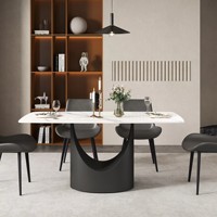 Table à manger Voxhome, mobilier moderne pour la maison, avec plateau en pierre frittée et pieds en métal, design élégant pour la salle à manger