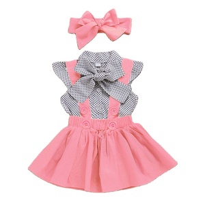 Robes chinoises pour filles, en coton, pour l'été, ensembles de 2 pièces comprenant une chemise blanche et une robe rose - Product Image 1