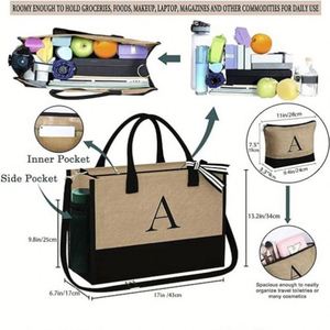 Personalized Custom Logo Letter Printed Crossbody Shopping <b>Bag</b> <b>Large</b> Capacity Jute Handbag Canvas <b>Beach</b> Tote <b>Bag</b> for Women - Product Image 2