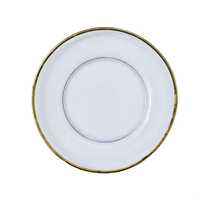 Assiettes de présentation décoratives en verre or rose de 13 pouces, rondes et rayées, pour mariage, vente en gros