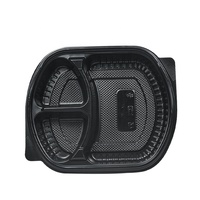 Boîte à lunch personnalisée en plastique, micro-ondable, 3 compartiments, boîte à lunch bento noire, boîte d'emballage alimentaire jetable
