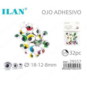Cils adhésifs colorés Ilan 18-12-8mm pour loisirs créatifs, 32 pièces - Product Image 1