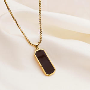 Collar de goteo de aceite geométrico de acero inoxidable de estilo dulce y fresco coreano Cadena de perlas collar de tira larga negra - Product Image 6