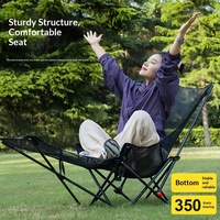 Fauteuil inclinable d'extérieur avec repose-pieds, chaise lune portable à dossier haut avec maille respirante réglable pour le camping et la pêche