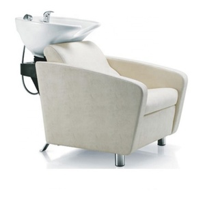 Fauteuil de lavage noir avec cuvettes en céramique et lit de lavage - Product Image 3