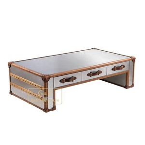 Juego de Mesa de Centro y Mueble para TV de Metal Espejado, Diseño Industrial para Salas de Estar, Dormitorios y Apartamentos, Incluye Silla Cómoda - Product Image 1