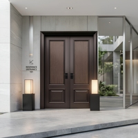 Puerta de Entrada Principal Kalaishi con Superficie Texturizada Retro, Pintura de Fluorocarbono Antidecoloración, Puerta de Seguridad de Aluminio con Franja Metálica Decorativa