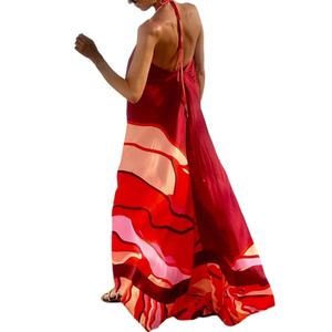 Ventes en gros de robes pour femmes de haute qualité, sur mesure, OEM, mode décontractée printemps-été, col ouvert, dos nu, imprimées, robes mi-longues - Product Image 2