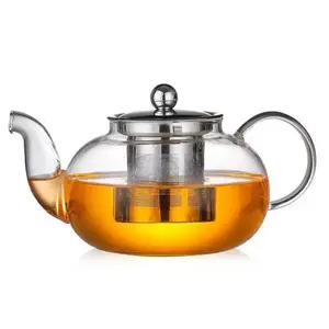 Bule de vidro com infusor de aço inoxidável removível, bule de vidro de borosilicato seguro para chá, 800ml