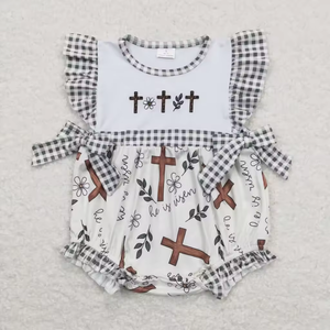 Ropa Infantil al por Mayor para Hermanos, Conjuntos de Pantalones Cortos para Niños y Niñas con Bordado de Cruz, Ropa de Pascua para Primavera - Product Image 3