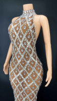 Novance Y2360-I Alibaba-Compras-En-Línea Vestidos de Fiesta Brillantes con Malla Marrón Diamante para Mujer, Últimos Modelos, Vestidos de Dama de Honor