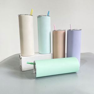 Nouveau gobelet isotherme droit et fin de 20 oz, mat, coloré, à sublimation, avec couvercles - Product Image 2
