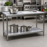 Mesa de Trabajo de Acero Inoxidable de Doble Capa, Estación de Preparación de Cocina de Grado Comercial, Banco de Trabajo de Dos Niveles