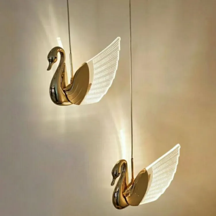 Hover Swan Chandelier for Nordic Hotel Decoration Pendant Lamp Art Lifter Rope Up Down Staircase Hanging Lights