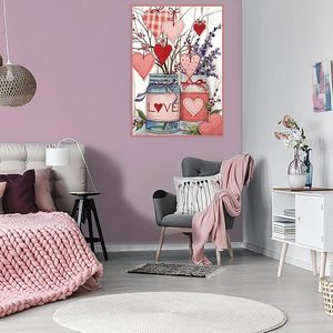 SONGWOO Quadro su tela rustico stile farmhouse con barattoli Mason e cuori per San Valentino, pittura diamantata a pieno ricamo con scritta 'LOVE' - Product Image 3