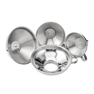 Corong dapur Stainless Steel Mini, corong dapur Mini dengan pegangan panjang logam, corong besar dengan Filter saringan yang dapat dilepas