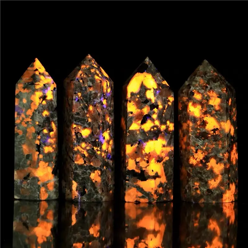 Natural crystals healing stone wand yooperlite quartz tower orange flame stone point for sale