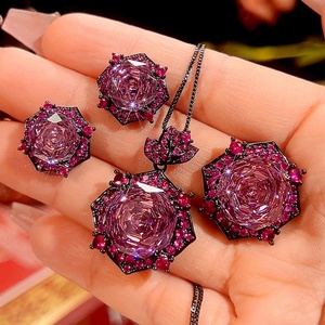 Refined Eco-friendly Copper 14-10MM Zircon Floral Pendant <b>Earrings</b> Set Wedding Necklace Sets for Women Jewelry - Product Image 3