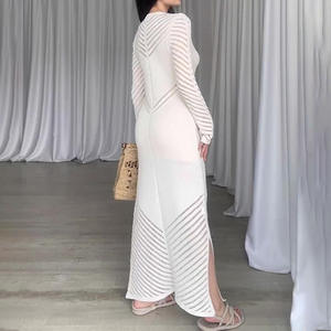 Robes moulantes longues à col rond en maille ajourée taille haute pour femme – Collection Automne Tendance - Product Image 5