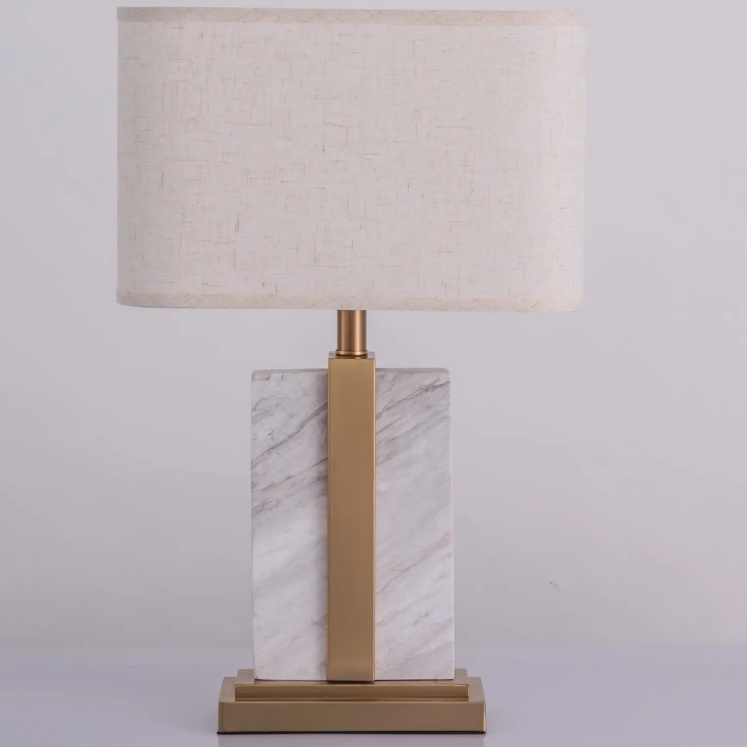 Modern minimalist nordic decorative home lighting white linen marble stone bedside table lamp gold with metal for office hotel