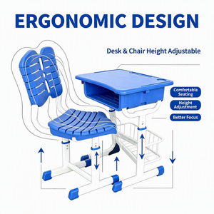 Ensemble d'étude pour enfants avec cadre métallique renforcé, réglable en hauteur, mobilier scolaire ergonomique pour les élèves du collège - Product Image 2