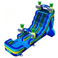 Toboggan aquatique gonflable tropical en forme d'ananas avec piscine, toboggan aquatique commercial en PVC gonflable pour location événementielle