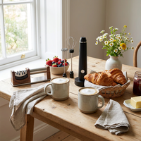 Ensemble cadeau de cuisine 2-en-1 : mousseur à lait électrique rechargeable par USB et aiguiseur de couteaux à 4 étapes, emballage premium pour la cuisine