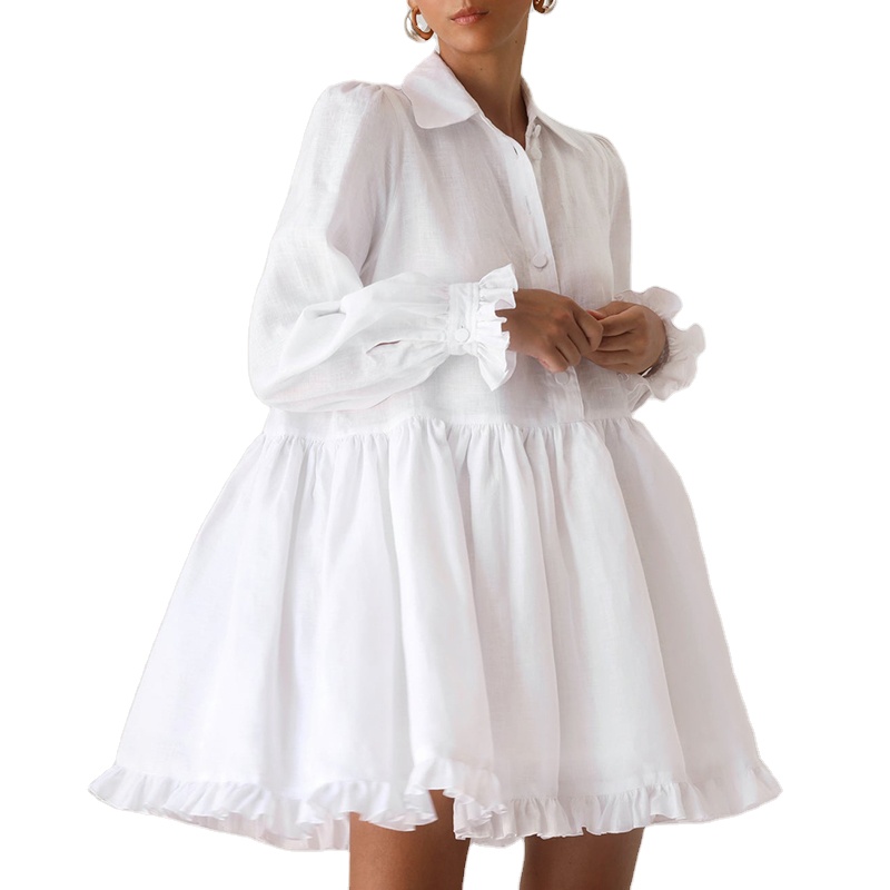 Relaxed Fitting Linen Dress with Floral Print & Side Pockets