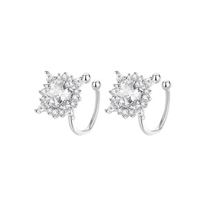 S925 Sterling <b>Silver</b> Sunflower Huggie Hoop Earrings Sparkling Zircon <b>Ear</b> <b>Cuff</b> Elegant Fine Jewelry For Women Wedding Party Gift - Product Image 1