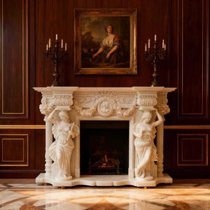 Handgeschnitzter Kamin aus Marmor im europäischen Antik-Stil mit Damenstatue, freistehend für die Hotelnutzung - Product Image 1