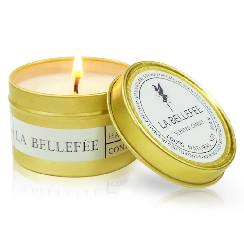 Großhandel Custom Label Luxus Goldene Zinn Duft Soja Wachs Kerze für wohnkultur