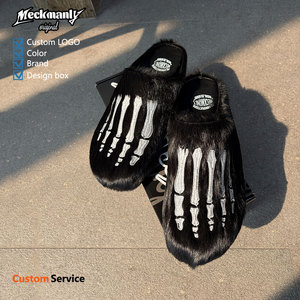 Customized cork fur slippers, stylish outdoor flat slippers for both men and women, printed embroidery - Product Image 2