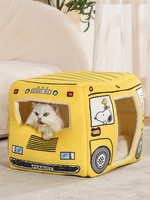 Lit pour animaux de compagnie rectangulaire en peluche de luxe pour chiens et chats, utilisation en extérieur, toutes saisons, design fermé confortable pour petits chiens, confort chaud en hiver