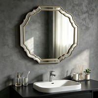 Miroir de maquillage mural de style européen, luxe léger, rétroéclairage LED tricolore, verre cousu à la main, décor PU