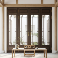 Fenêtre manuelle en aluminium à triple vitrage isolant Low-E, design traditionnel de style chinois ancien, économie d'énergie, luxe