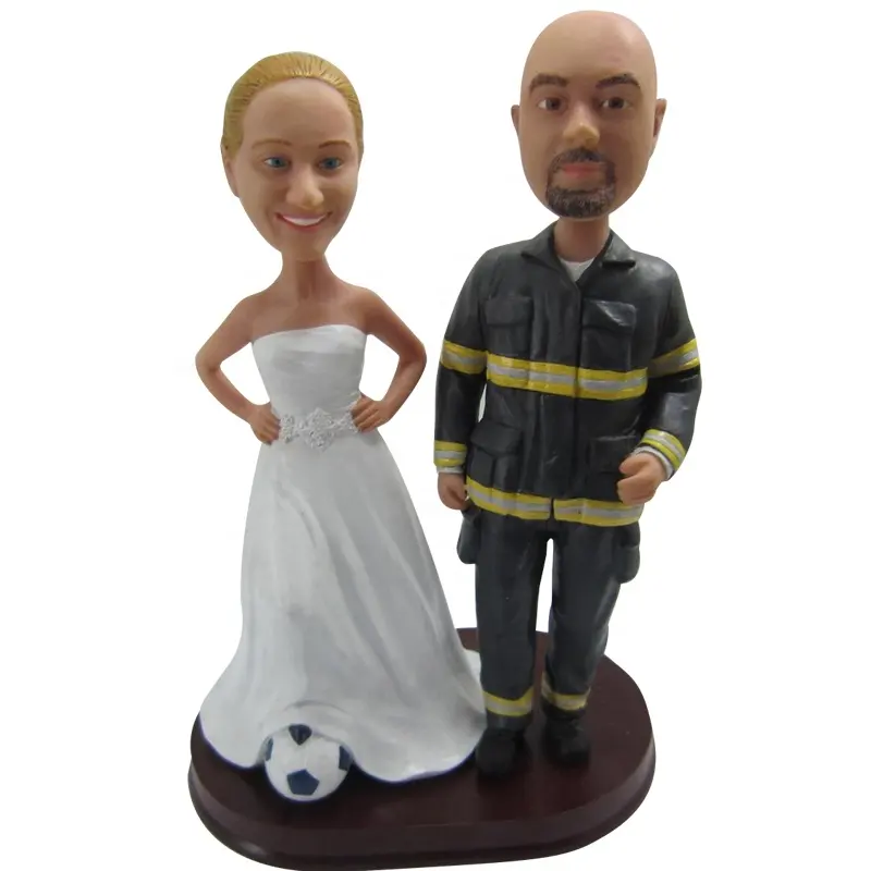 Custom Made Lính Cứu Hỏa Đám Cưới Couple Bobble Đầu Của Nhựa Poly Bobblehead Quà Tặng