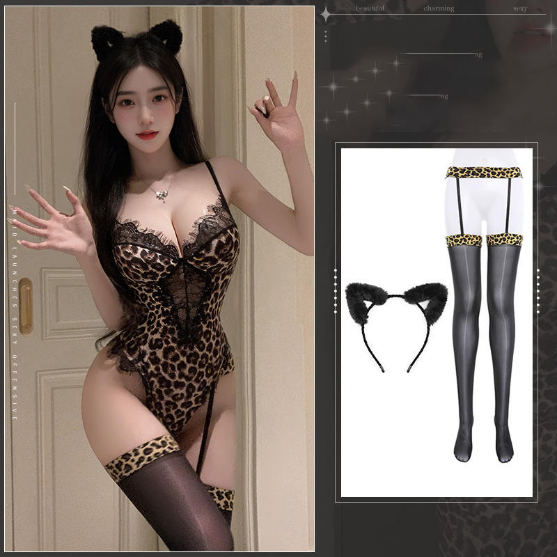 Imprimé léopard [Combinaison] + Bandeau + Porte-jarretelles