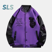 Blouson de baseball vintage pour homme en coton violet, design unique, logo personnalisé, col montant, coupe-vent, écologique, logo frontal