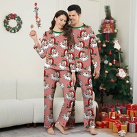 Pyjamas de Noël thermiques assortis pour la famille, hauts à manches longues verts et pantalons à imprimé sapin avec logo sur le devant pour femmes